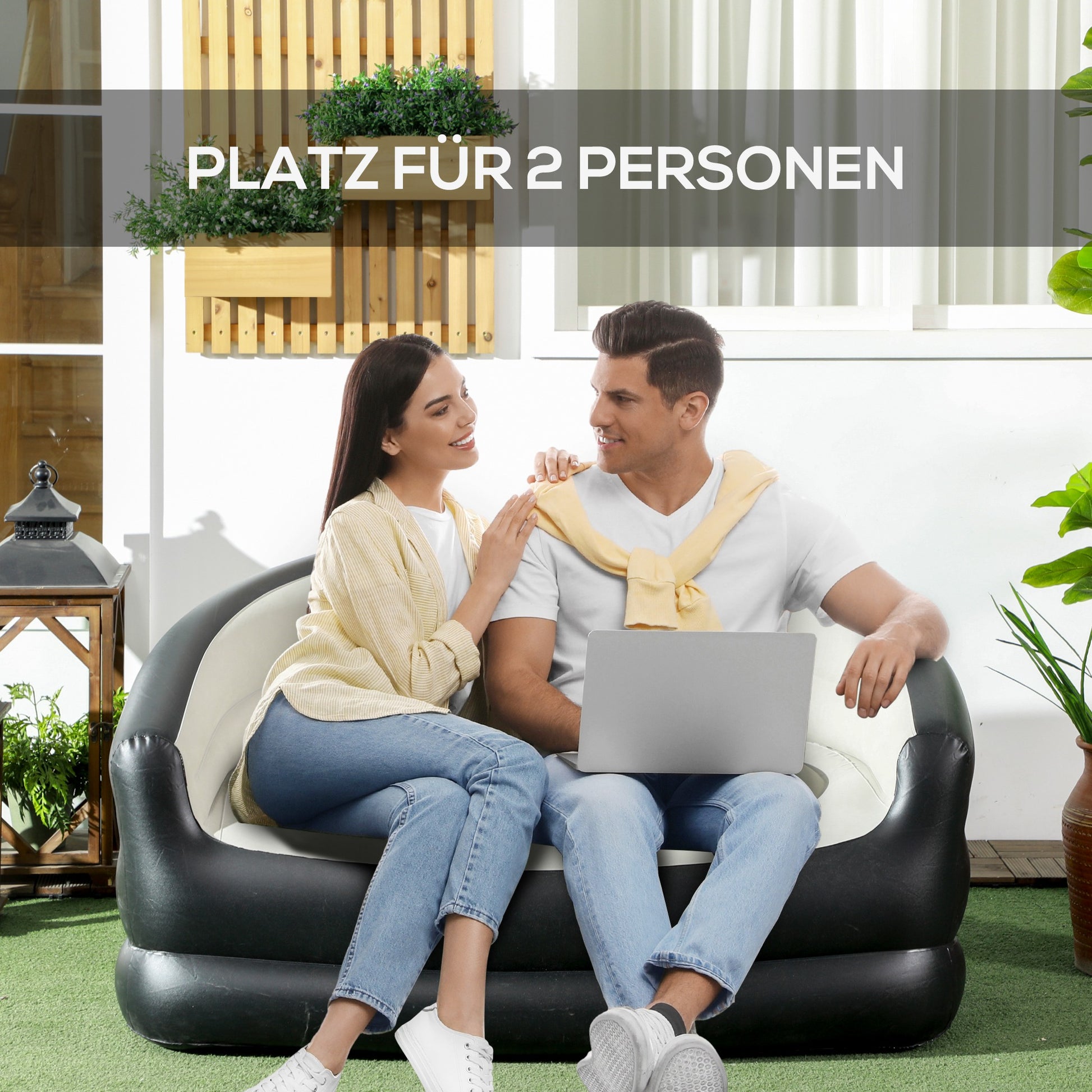 Inflatable Sofa, Inflatable Couch with Soft Plush Air Sofa for 2 People, for Indoor, Outdoor, Light Gray, 125 x 100 x 87 cm