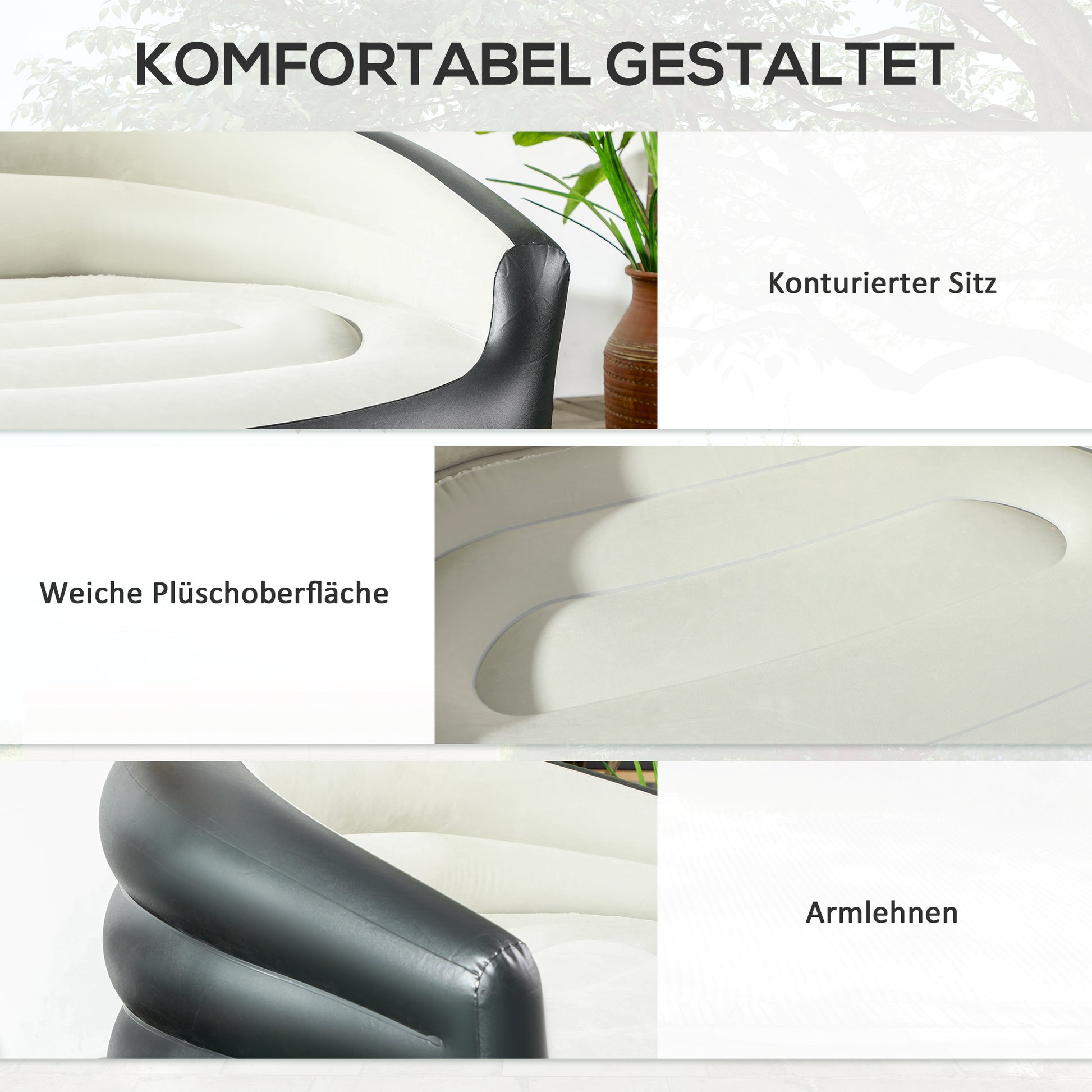 Inflatable Sofa, Inflatable Couch with Soft Plush Air Sofa for 2 People, for Indoor, Outdoor, Light Gray, 125 x 100 x 87 cm