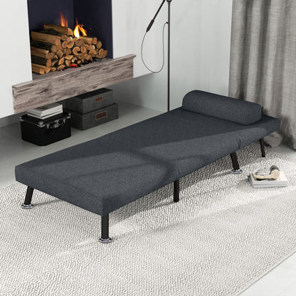 Single 3 in 1 Sleeper Armchair with 5-Level Reclining Back, Padded Cushion and Mattress, Folding Single Sofa Bed for Living Room, in Steel, Linen, 75x70x75cm, Dark Grey