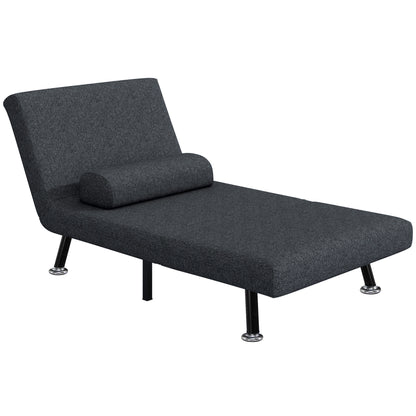 Single 3 in 1 Sleeper Armchair with 5-Level Reclining Back, Padded Cushion and Mattress, Folding Single Sofa Bed for Living Room, in Steel, Linen, 75x70x75cm, Dark Grey