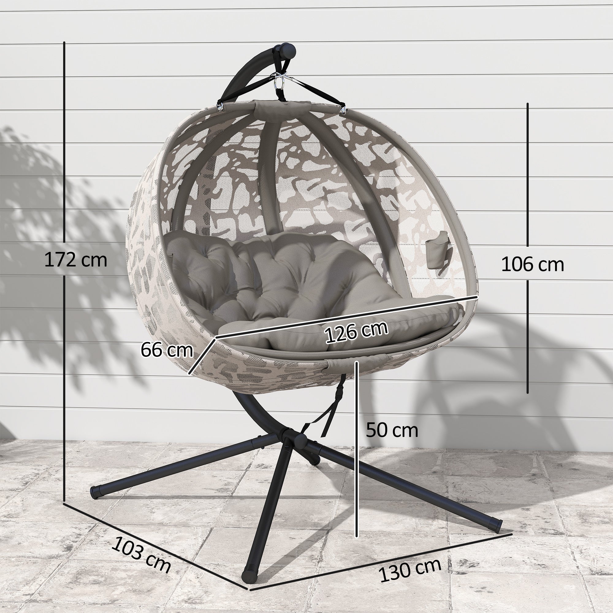 Hanging Chair, 2 Seater Swing Chair with Cushion, Hanging Swing with Foldable Seat Basket, Side Pockets for Indoor, Outdoor, Up to 240 kg Capacity, Polyester+Steel, Sand