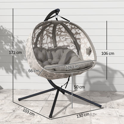 Hanging Chair, 2 Seater Swing Chair with Cushion, Hanging Swing with Foldable Seat Basket, Side Pockets for Indoor, Outdoor, Up to 240 kg Capacity, Polyester+Steel, Sand