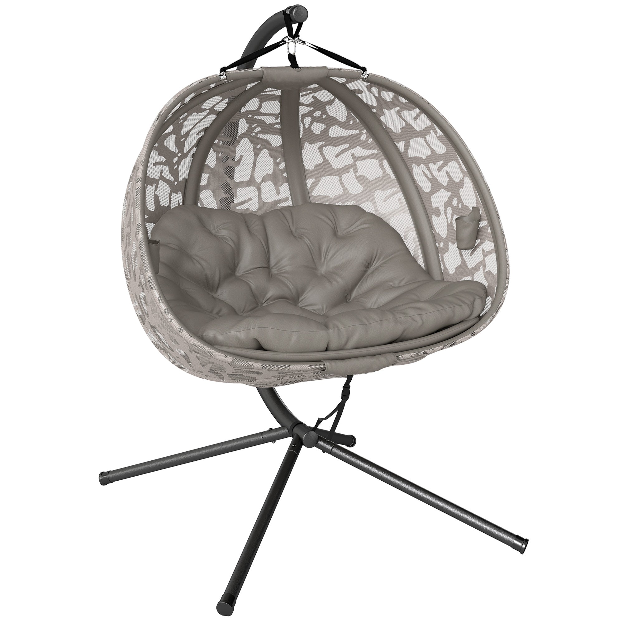 Hanging Chair, 2 Seater Swing Chair with Cushion, Hanging Swing with Foldable Seat Basket, Side Pockets for Indoor, Outdoor, Up to 240 kg Capacity, Polyester+Steel, Sand