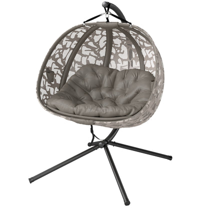 Hanging Chair, 2 Seater Swing Chair with Cushion, Hanging Swing with Foldable Seat Basket, Side Pockets for Indoor, Outdoor, Up to 240 kg Capacity, Polyester+Steel, Sand