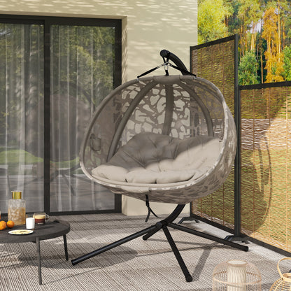 Hanging Chair, 2 Seater Swing Chair with Cushion, Hanging Swing with Foldable Seat Basket, Side Pockets for Indoor, Outdoor, Up to 240 kg Capacity, Polyester+Steel, Sand