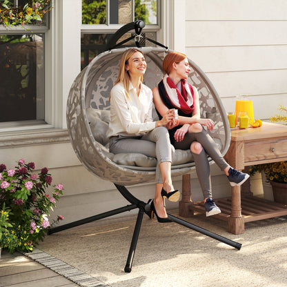 Hanging Chair, 2 Seater Swing Chair with Cushion, Hanging Swing with Foldable Seat Basket, Side Pockets for Indoor, Outdoor, Up to 240 kg Capacity, Polyester+Steel, Sand