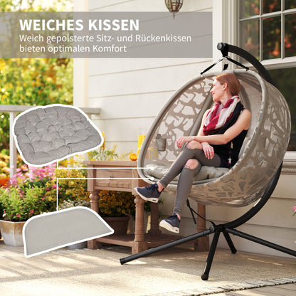 Hanging Chair, 2 Seater Swing Chair with Cushion, Hanging Swing with Foldable Seat Basket, Side Pockets for Indoor, Outdoor, Up to 240 kg Capacity, Polyester+Steel, Sand