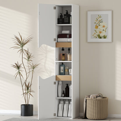 Tall Narrow Bathroom Cabinet, 2-Door Storage with Open Compartments & Adjustable Shelves, Space-Saving 11.8 x 13.6 x 71.1 in (30 x 34.6 x 180.5 cm), White