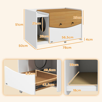 Cat Cabinet for Cat Litter Box, Cat Litter Box Cabinet with Pull-Out Drawer, Litter Catching Mat, Cat House for Indoor, 78 x 50 x 51 cm, Oak