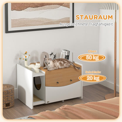 Cat Cabinet for Cat Litter Box, Cat Litter Box Cabinet with Pull-Out Drawer, Litter Catching Mat, Cat House for Indoor, 78 x 50 x 51 cm, Oak