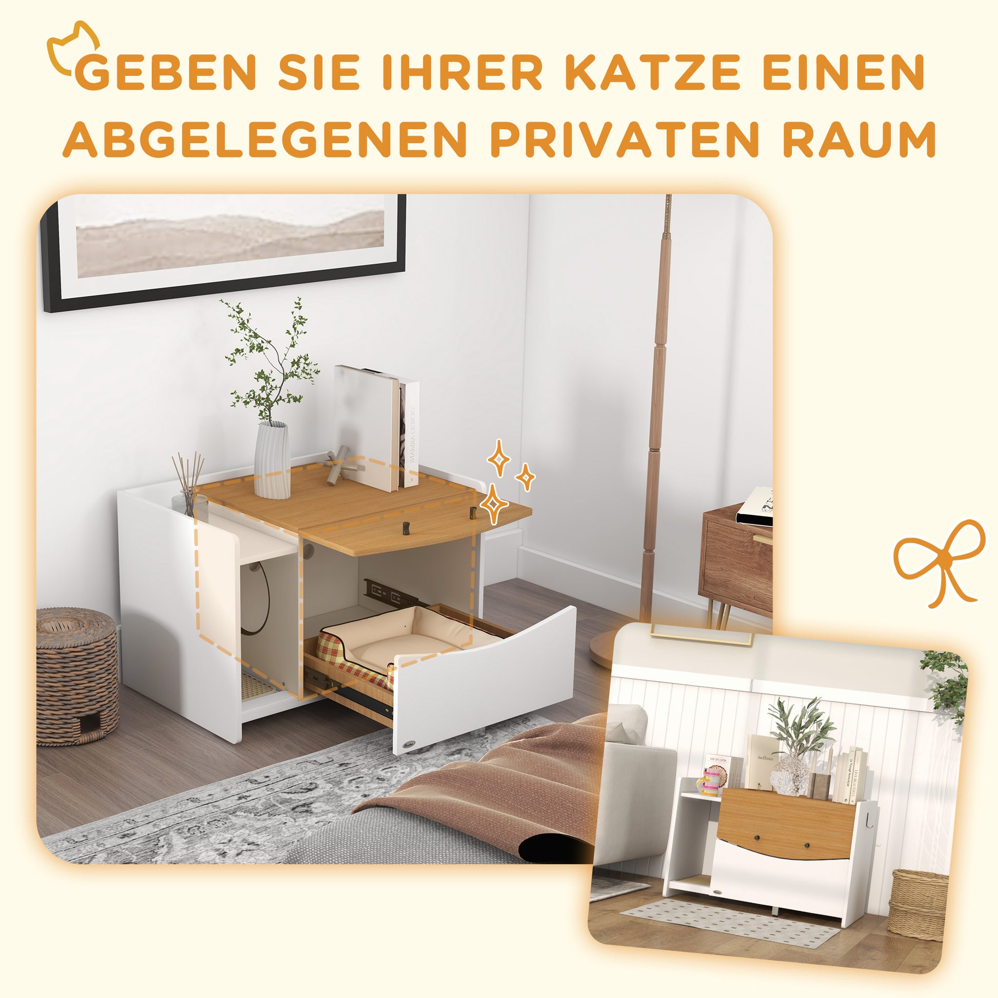 Cat Cabinet for Cat Litter Box, Cat Litter Box Cabinet with Pull-Out Drawer, Litter Catching Mat, Cat House for Indoor, 78 x 50 x 51 cm, Oak