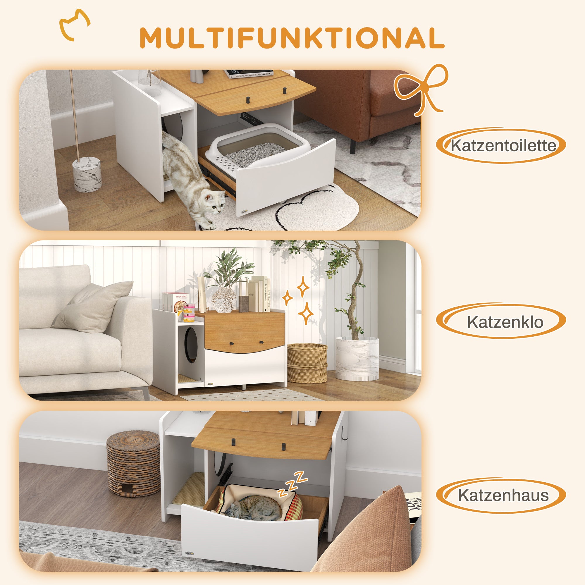 Cat Cabinet for Cat Litter Box, Cat Litter Box Cabinet with Pull-Out Drawer, Litter Catching Mat, Cat House for Indoor, 78 x 50 x 51 cm, Oak