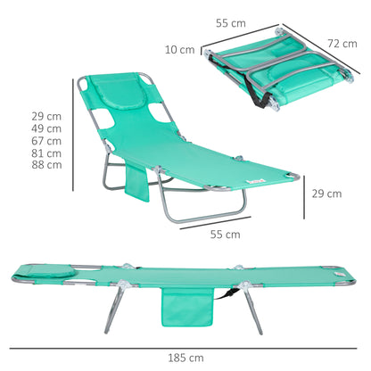 Foldable Sun Lounger Garden Lounger with Reading Window, Headrest, Reclining Chair with 5-Position Adjustable Backrest, Weatherproof Camping Lounger up to 120 kg Load Capacity, for Garden Beach Pool, Green