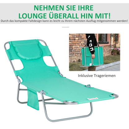 Foldable Sun Lounger Garden Lounger with Reading Window, Headrest, Reclining Chair with 5-Position Adjustable Backrest, Weatherproof Camping Lounger up to 120 kg Load Capacity, for Garden Beach Pool, Green