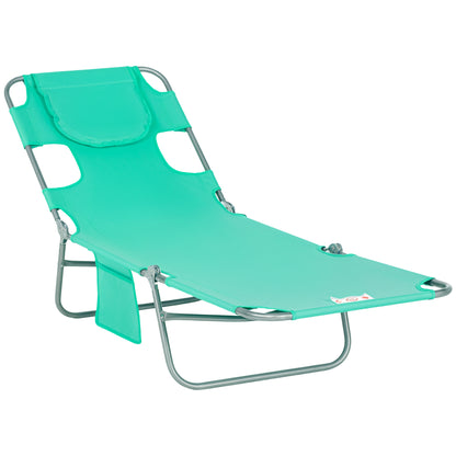 Foldable Sun Lounger Garden Lounger with Reading Window, Headrest, Reclining Chair with 5-Position Adjustable Backrest, Weatherproof Camping Lounger up to 120 kg Load Capacity, for Garden Beach Pool, Green