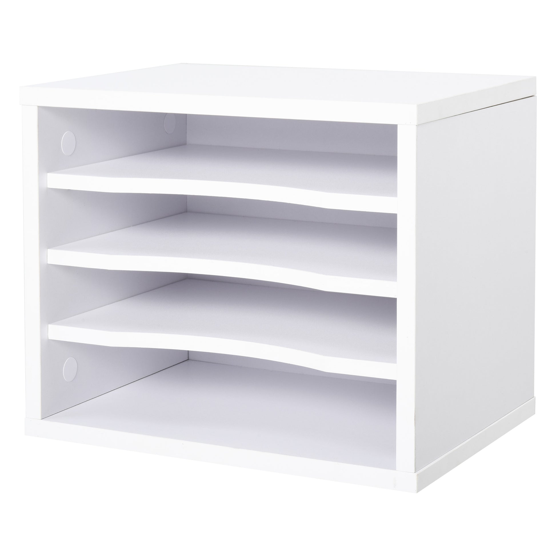 White Wood Desk Organizer with 4 Layers Printer Stand Dim. 35.5L x 25W x 28.6H cm