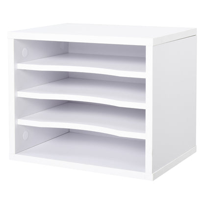 White Wood Desk Organizer with 4 Layers Printer Stand Dim. 35.5L x 25W x 28.6H cm