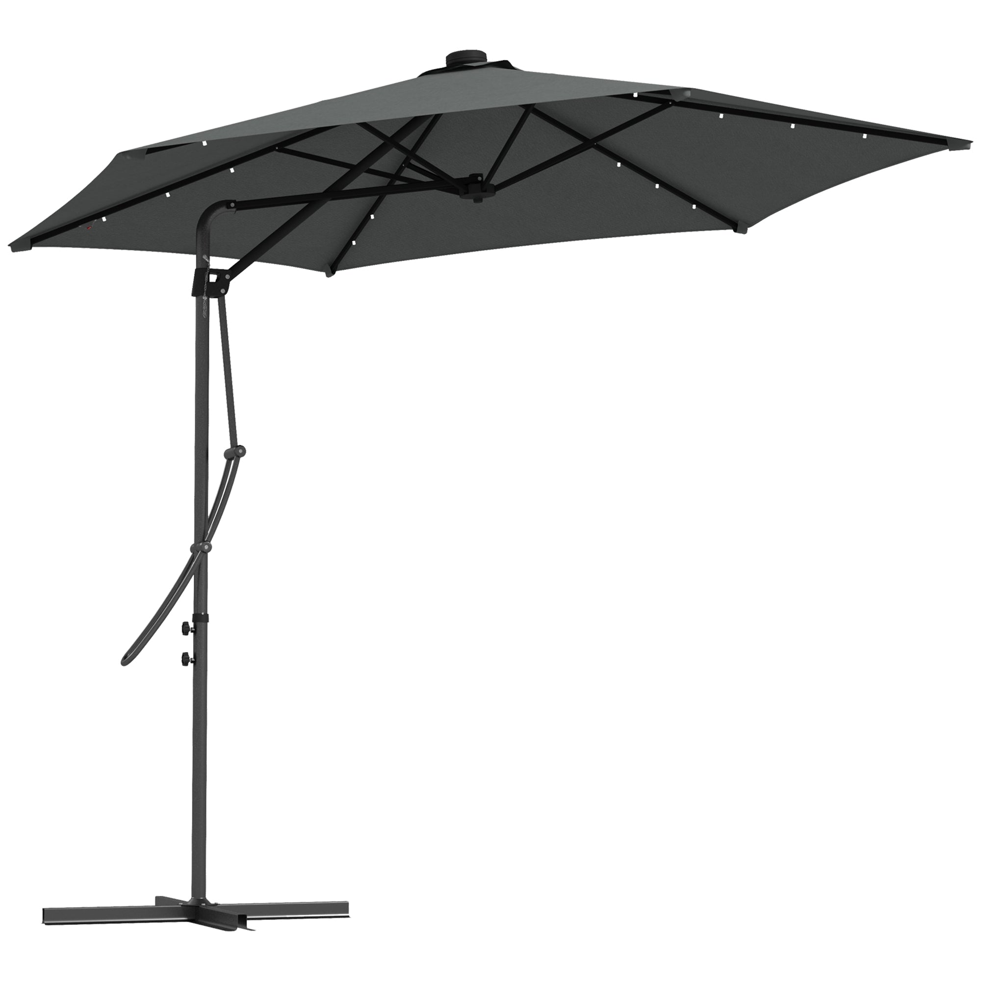 Sun Umbrella, Ø290 cm Cantilever Umbrella with UV Protection, LED Patio Umbrella with Cross Base, Patio Umbrella with Protective Cover, for Garden, Steel, Dark Gray