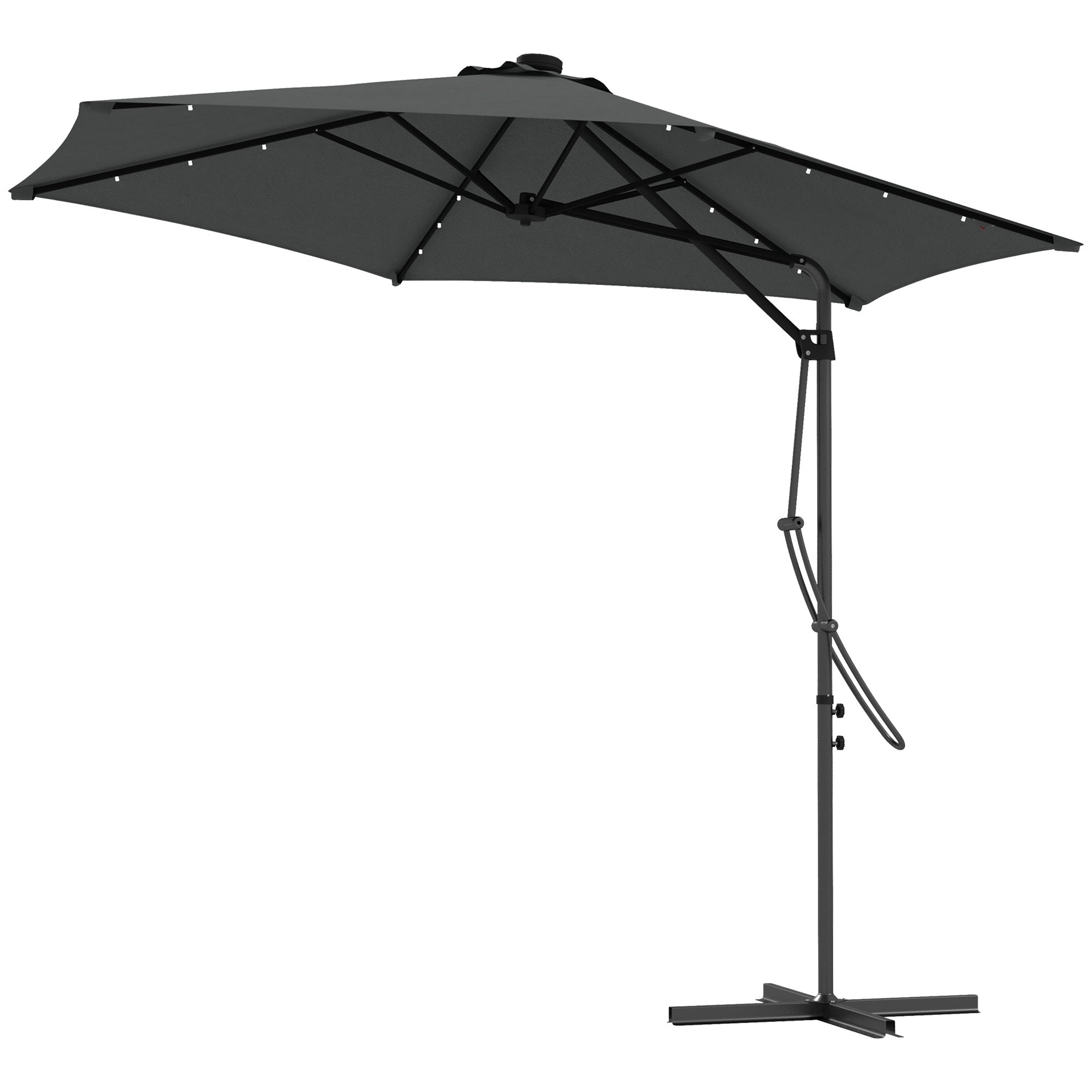 Sun Umbrella, Ø290 cm Cantilever Umbrella with UV Protection, LED Patio Umbrella with Cross Base, Patio Umbrella with Protective Cover, for Garden, Steel, Dark Gray
