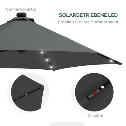 Sun Umbrella, Ø290 cm Cantilever Umbrella with UV Protection, LED Patio Umbrella with Cross Base, Patio Umbrella with Protective Cover, for Garden, Steel, Dark Gray