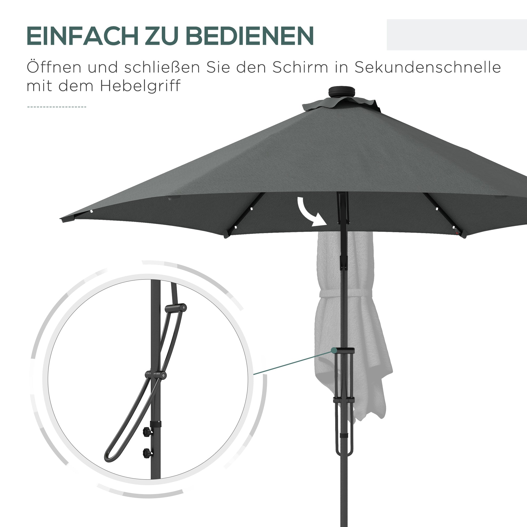 Sun Umbrella, Ø290 cm Cantilever Umbrella with UV Protection, LED Patio Umbrella with Cross Base, Patio Umbrella with Protective Cover, for Garden, Steel, Dark Gray