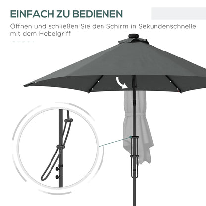 Sun Umbrella, Ø290 cm Cantilever Umbrella with UV Protection, LED Patio Umbrella with Cross Base, Patio Umbrella with Protective Cover, for Garden, Steel, Dark Gray