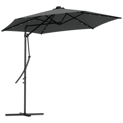 Sun Umbrella, Ø290 cm Cantilever Umbrella with UV Protection, LED Patio Umbrella with Cross Base, Patio Umbrella with Protective Cover, for Garden, Steel, Dark Gray