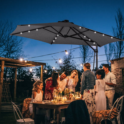 Sun Umbrella, Ø290 cm Cantilever Umbrella with UV Protection, LED Patio Umbrella with Cross Base, Patio Umbrella with Protective Cover, for Garden, Steel, Dark Gray