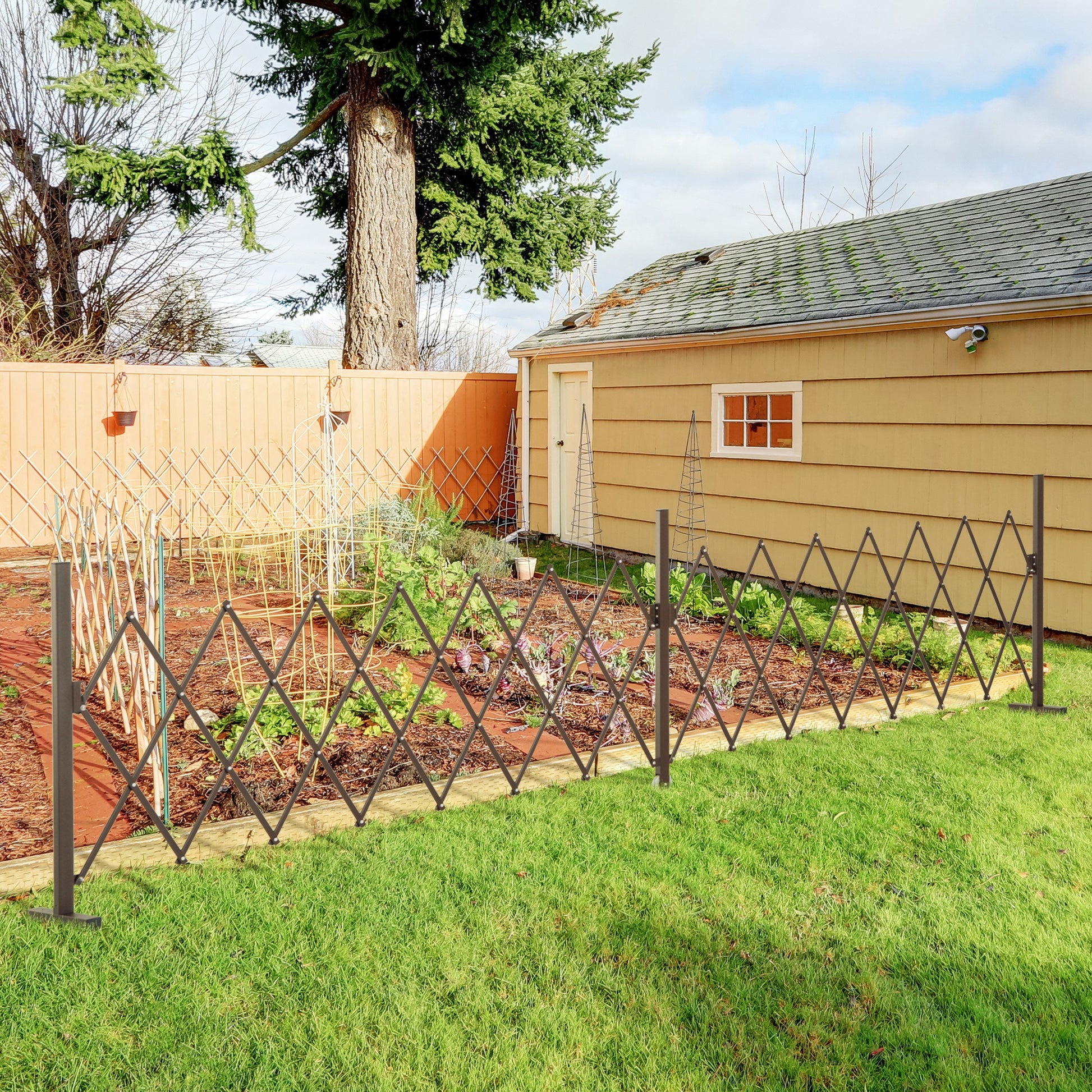 Scissor Gate Barrier Expandable 52-405cm Garden Aluminum Dark Brown H103.5cm