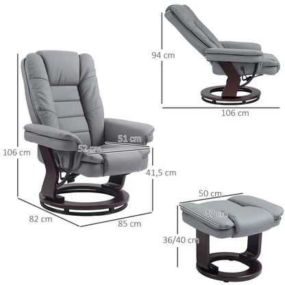 Recliner Chair with Ottoman 360° Swivel TV Chair with Reclining Function Armchair up to 130 kg load capacity for Living Room Faux Leather, Gray