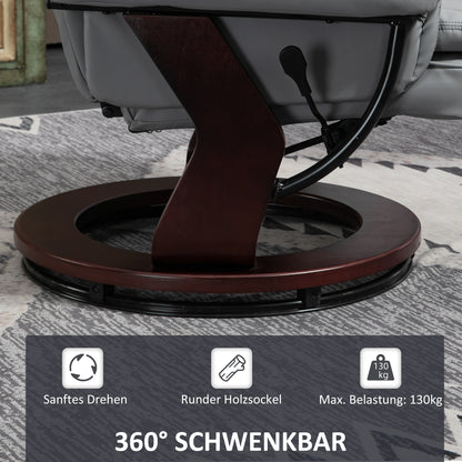 Recliner Chair with Ottoman 360° Swivel TV Chair with Reclining Function Armchair up to 130 kg load capacity for Living Room Faux Leather, Gray