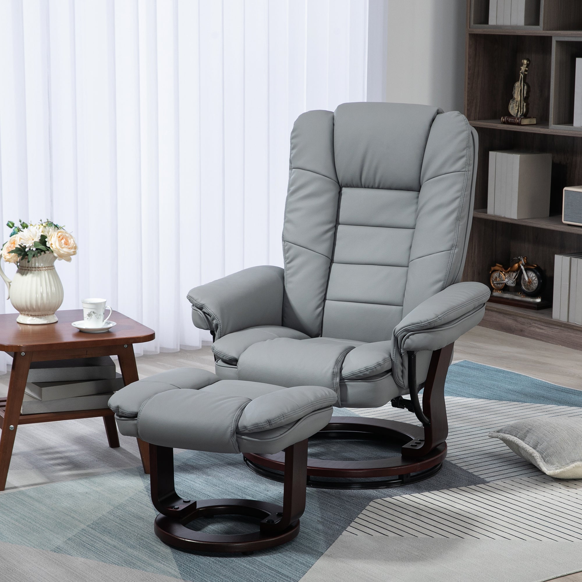 Recliner Chair with Ottoman 360° Swivel TV Chair with Reclining Function Armchair up to 130 kg load capacity for Living Room Faux Leather, Gray
