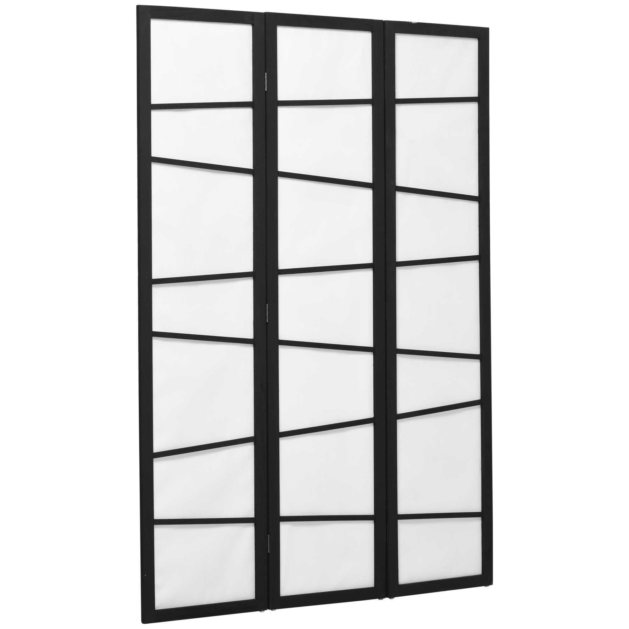 3-Panel Folding Room Divider 120x170 cm Room Separator with Wood Frame for Office Bedroom Living Room Black and White Decoration