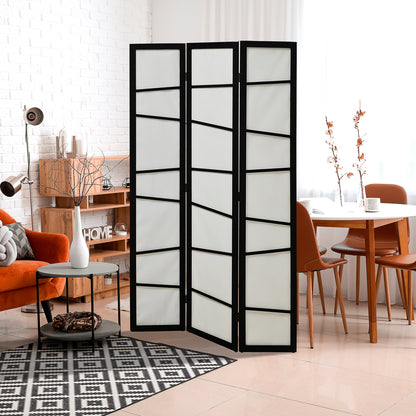 3-Panel Folding Room Divider 120x170 cm Room Separator with Wood Frame for Office Bedroom Living Room Black and White Decoration