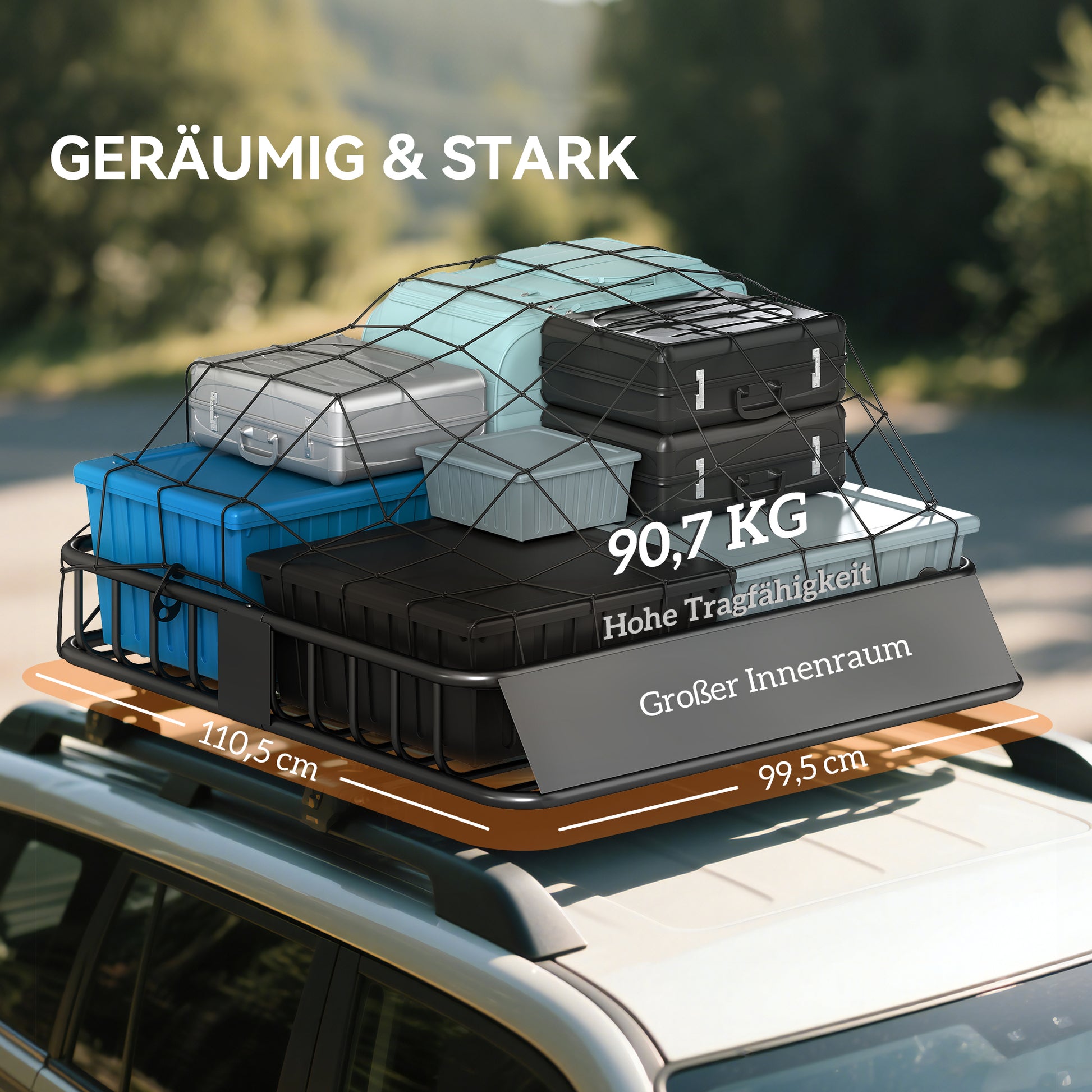 Universal Roof Basket with Wind Deflector, Steel Roof Rack Cargo Carrier, Capacity up to 200 lbs Roof Rack Roof Basket for SUV Trucks 43.5" x 39.2" x 7.3" Black