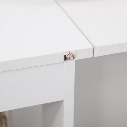 5-Piece Kitchen Set, Folding Table with 2 Shelves and 4 Particle Board Stools, White