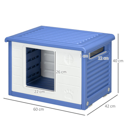 Outdoor Dog House Plastic Puppy Shelter for Dogs with Waterproof Vents, Dimensions 60L x 42W x 40H cm Blue and White