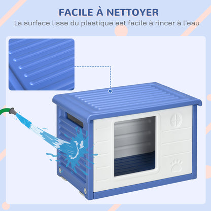 Outdoor Dog House Plastic Puppy Shelter for Dogs with Waterproof Vents, Dimensions 60L x 42W x 40H cm Blue and White