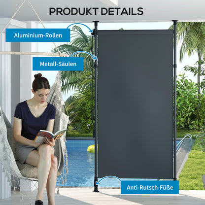Vertical Awning 150 x 220-310cm Retractable Vertical Awning Clamp Awning with Crank Sun Protection Privacy Wind Protection External Roller Blind Awning for Balcony Terrace Garden Dark Gray