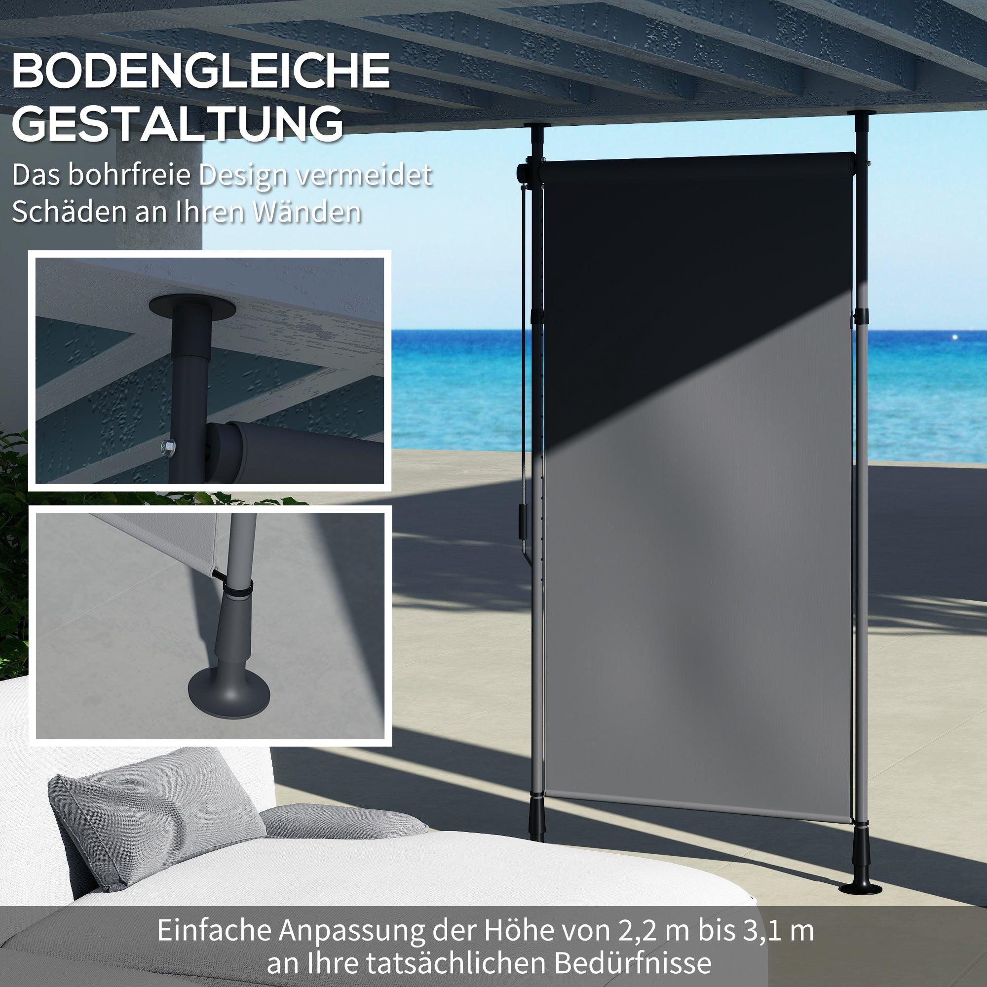 Vertical Awning 150 x 220-310cm Retractable Vertical Awning Clamp Awning with Crank Sun Protection Privacy Wind Protection External Roller Blind Awning for Balcony Terrace Garden Dark Gray