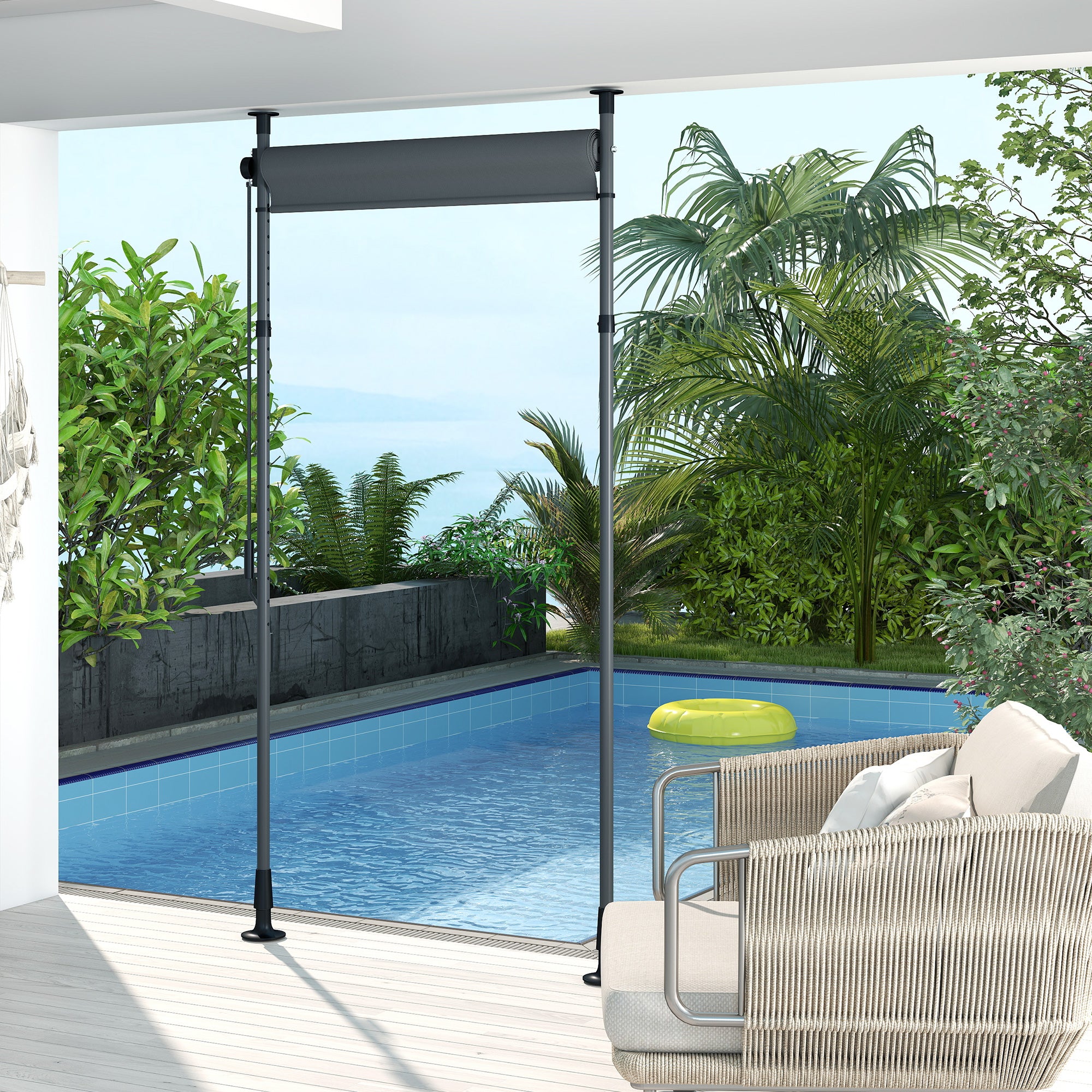 Vertical Awning 150 x 220-310cm Retractable Vertical Awning Clamp Awning with Crank Sun Protection Privacy Wind Protection External Roller Blind Awning for Balcony Terrace Garden Dark Gray
