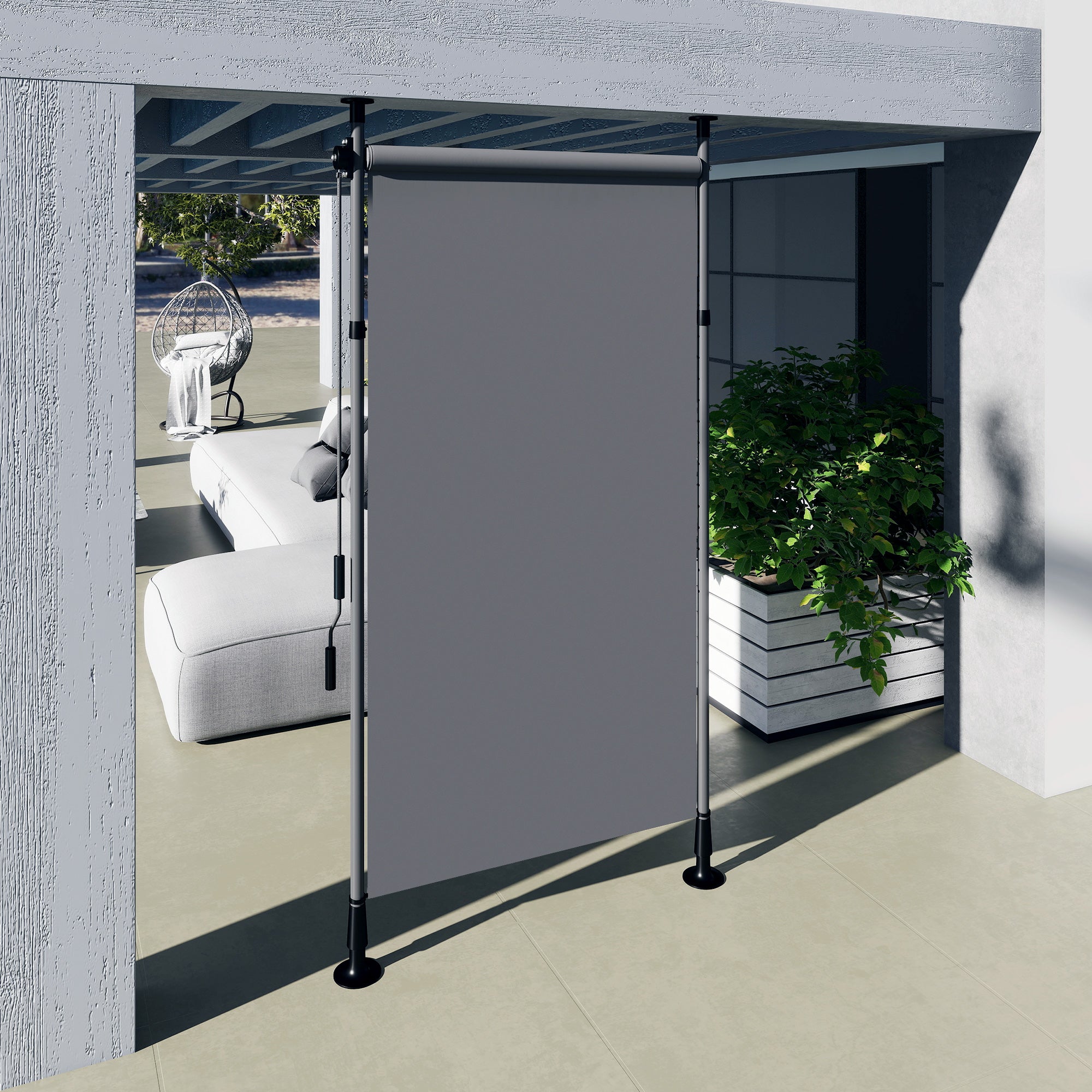 Vertical Awning 150 x 220-310cm Retractable Vertical Awning Clamp Awning with Crank Sun Protection Privacy Wind Protection External Roller Blind Awning for Balcony Terrace Garden Dark Gray