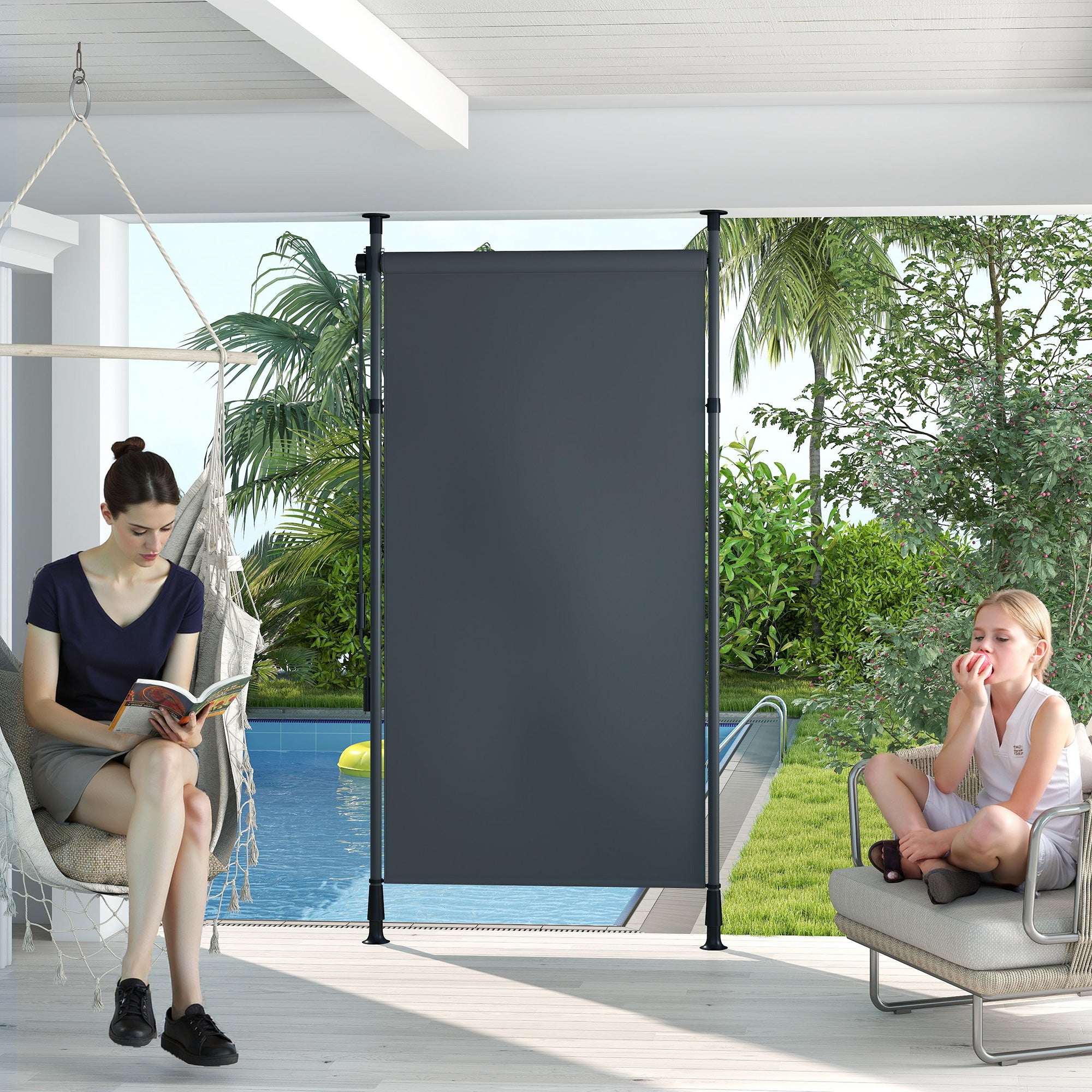 Vertical Awning 150 x 220-310cm Retractable Vertical Awning Clamp Awning with Crank Sun Protection Privacy Wind Protection External Roller Blind Awning for Balcony Terrace Garden Dark Gray