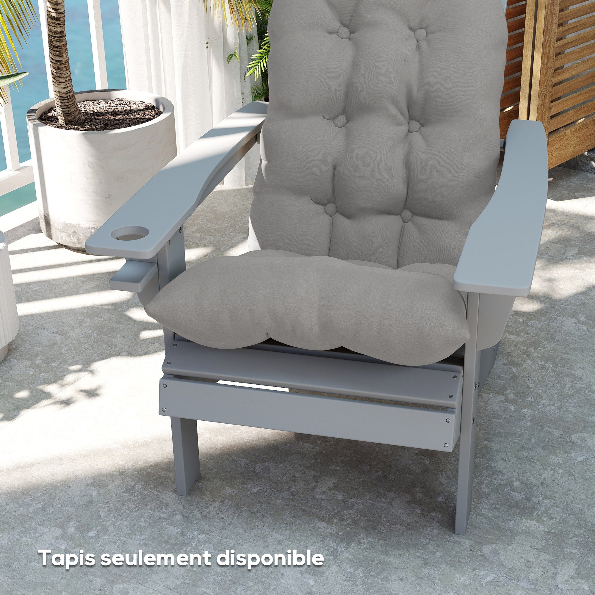 Set of 2 Seat Cushions for Adirondack Chair with Secure Attachments, Tufted Design Adirondack Chair Cushion, Soft and Thick High Back Chair Cushion, Light Gray