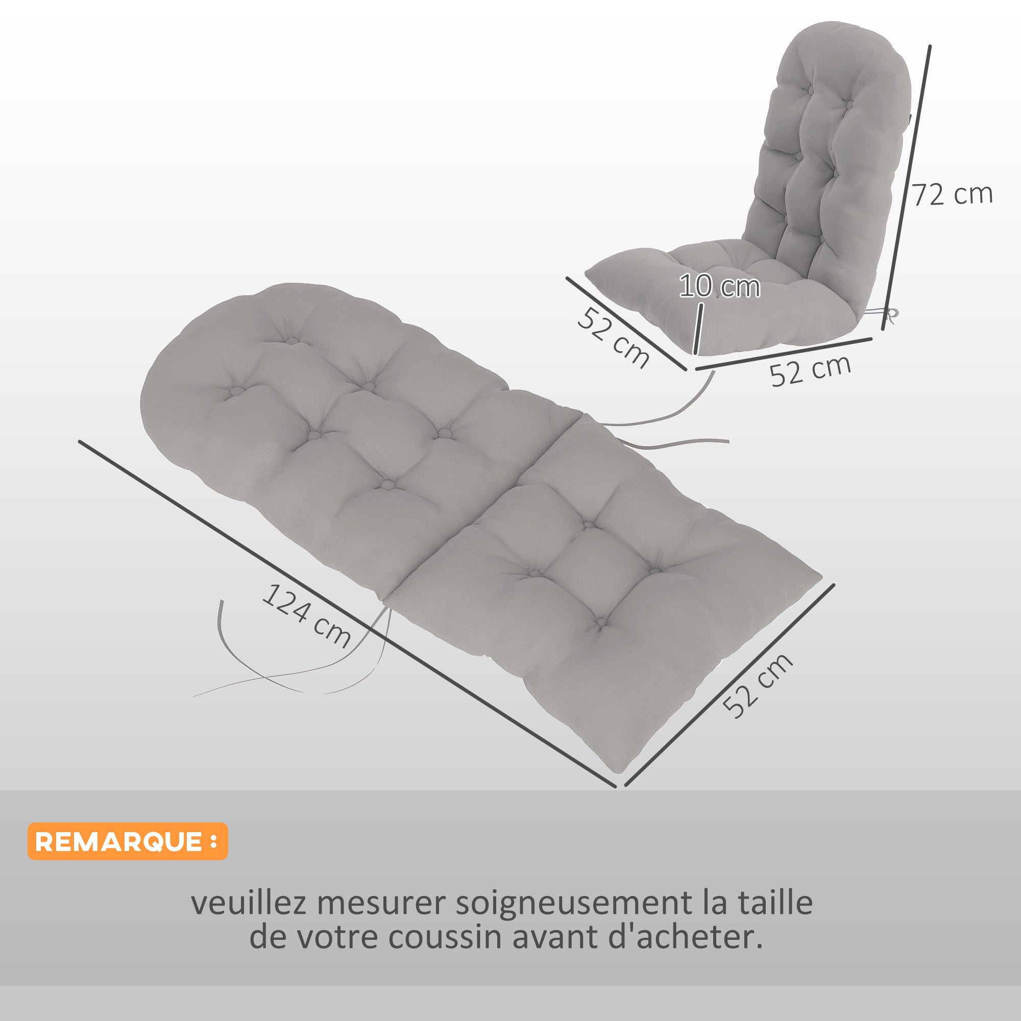 Set of 2 Seat Cushions for Adirondack Chair with Secure Attachments, Tufted Design Adirondack Chair Cushion, Soft and Thick High Back Chair Cushion, Light Gray