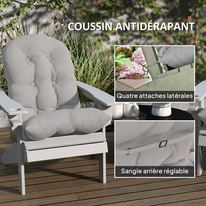 Set of 2 Seat Cushions for Adirondack Chair with Secure Attachments, Tufted Design Adirondack Chair Cushion, Soft and Thick High Back Chair Cushion, Light Gray