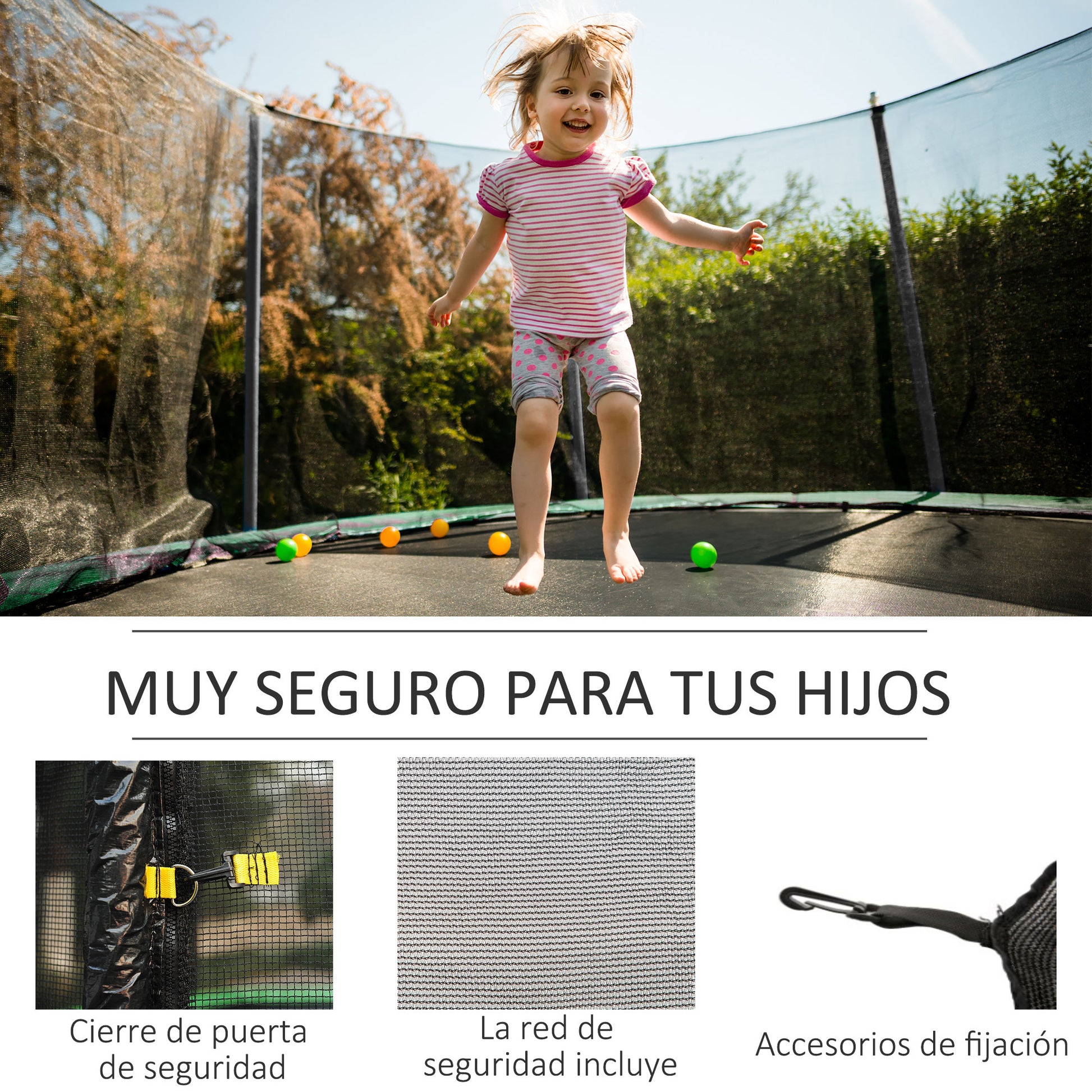 Replacement Safety Net for Ø366 cm Round Trampoline Outdoor with Zipper Door for 8 Straight Poles Ø366x180 cm Black