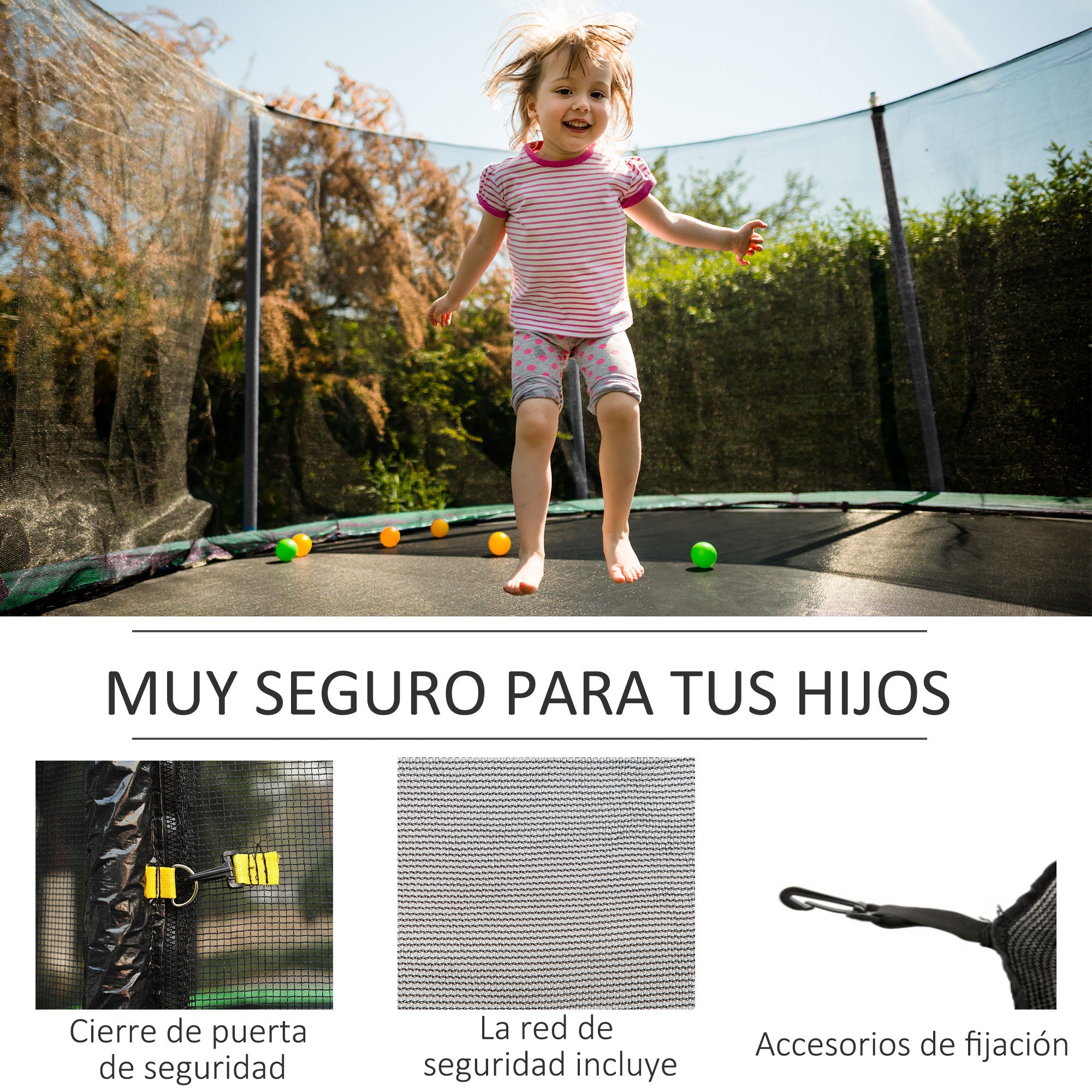 Replacement Safety Net for Ø366 cm Round Trampoline Outdoor with Zipper Door for 8 Straight Poles Ø366x180 cm Black