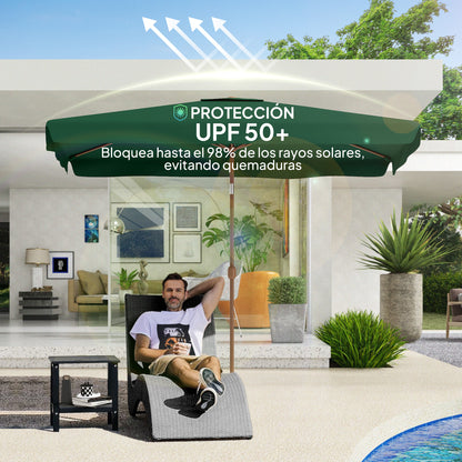 Outdoor Terrace Umbrella 300x200 cm Patio Umbrella with Adjustable Angle Aluminum Pole Crank and UV 50+ Protection Umbrella for Garden Patio Dark Green