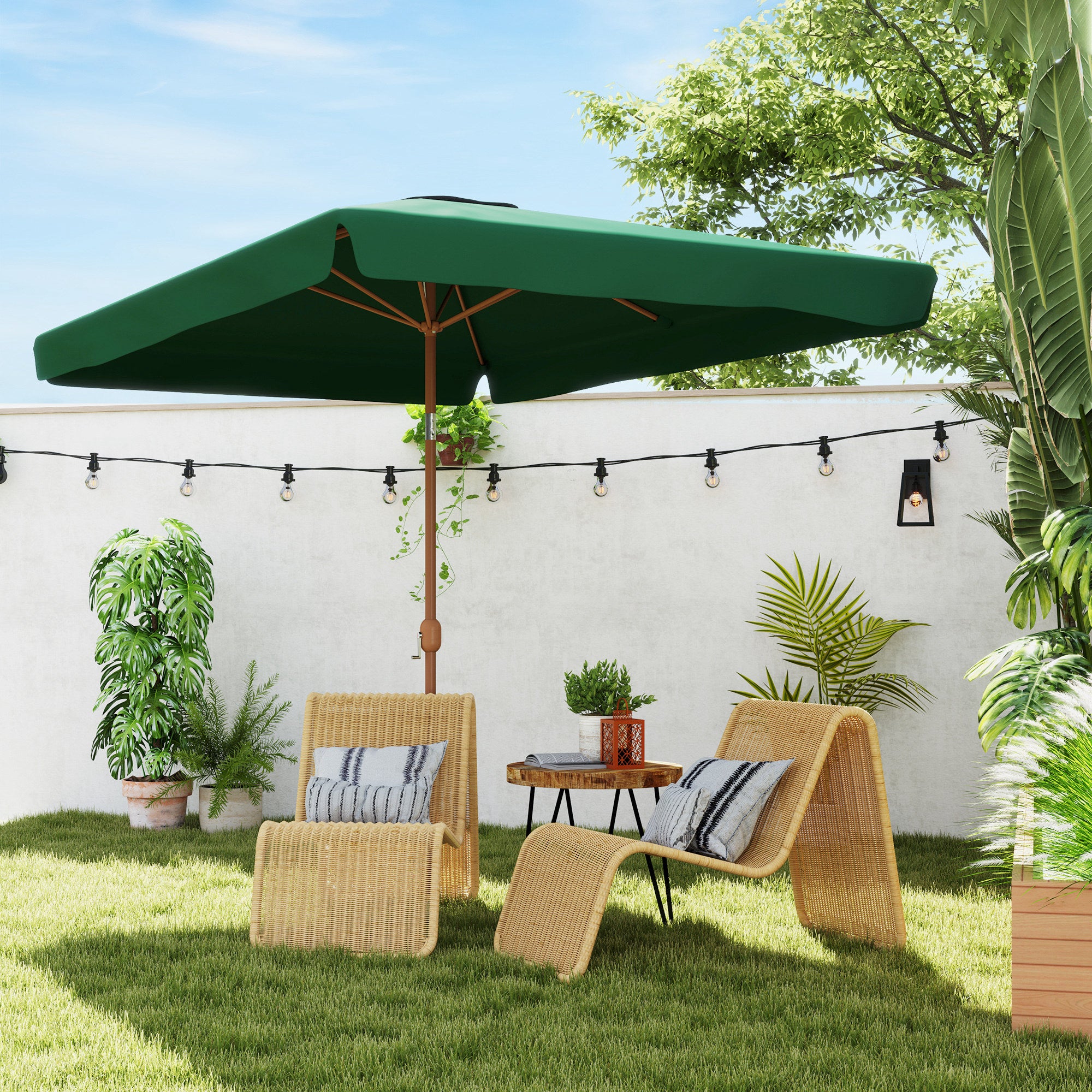 Outdoor Terrace Umbrella 300x200 cm Patio Umbrella with Adjustable Angle Aluminum Pole Crank and UV 50+ Protection Umbrella for Garden Patio Dark Green